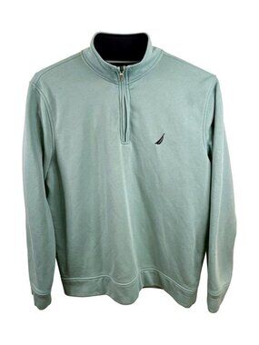 Nautica Men's Quarter Zip Pullover Aqua Mint Navy Collar XL